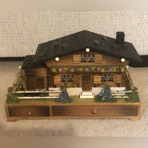 Vintage Charming Wooden Chalet Jewelry Music Box
